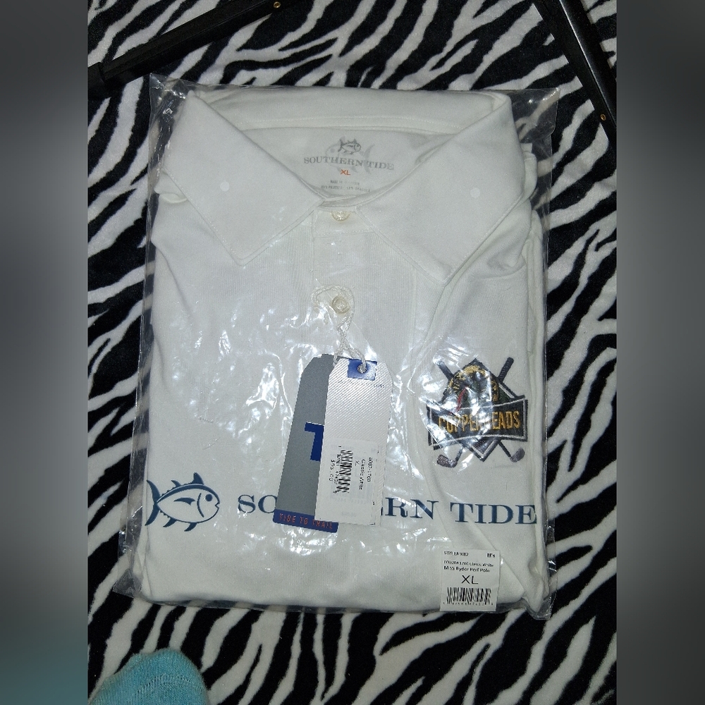 Southern Tide White Men's Shirt COPPERHEADS golf Logo New In Packaging.Perf Cond